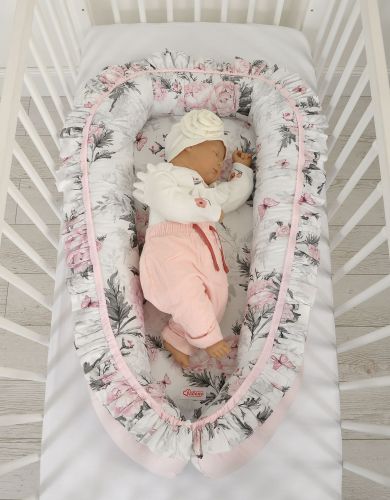Baby nest Premium Cocoon for infants with a ruffle - Romantic peonies