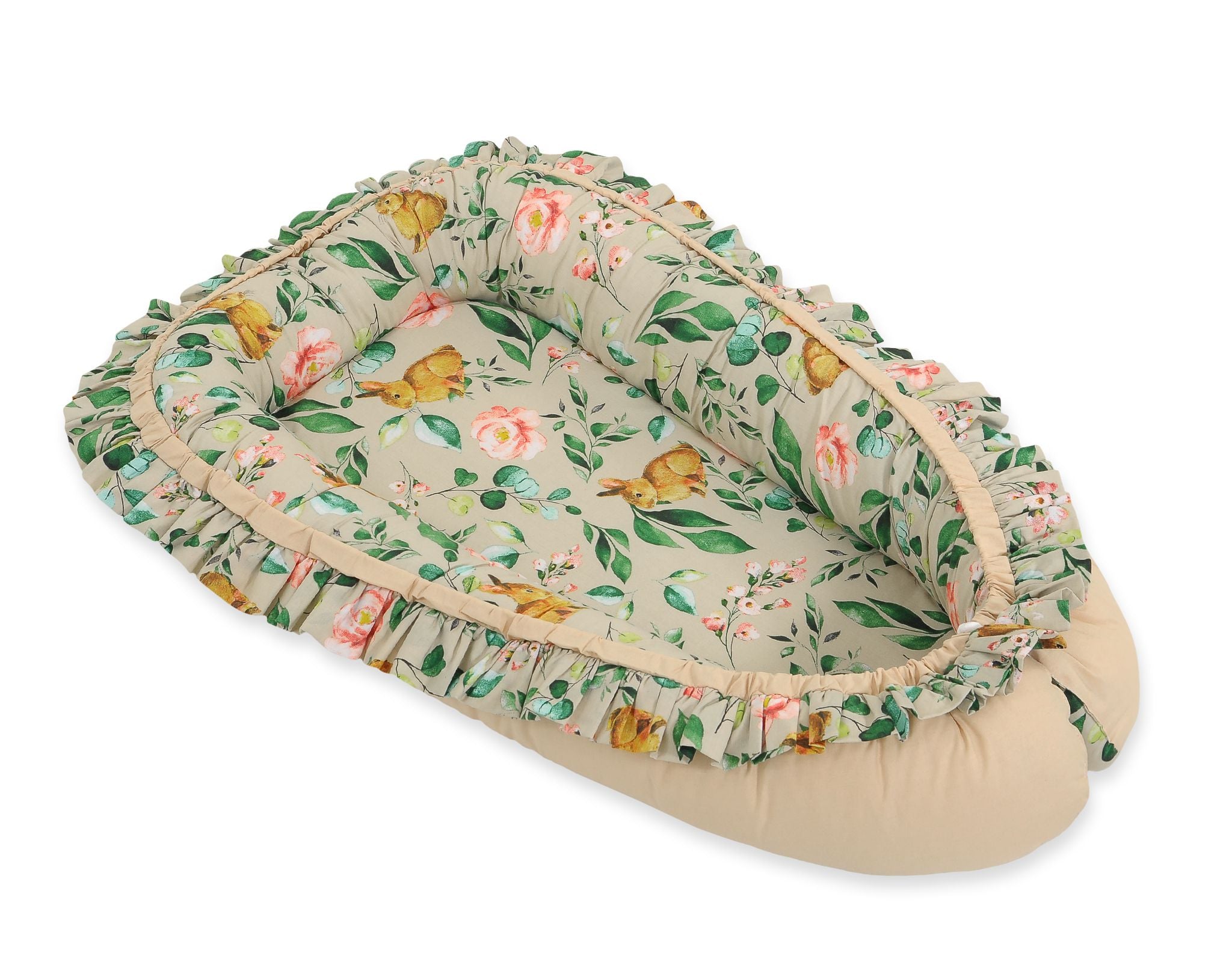 Baby nest Premium Cocoon for infants with a ruffle - Rabbit with flowers