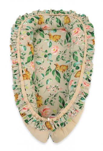 Baby nest Premium Cocoon for infants with a ruffle - Rabbit with flowers