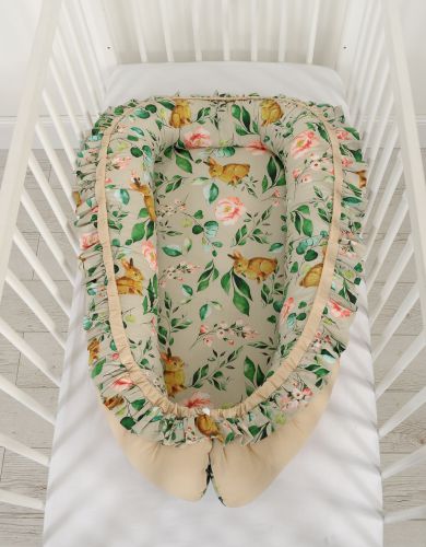 Baby nest Premium Cocoon for infants with a ruffle - Rabbit with flowers