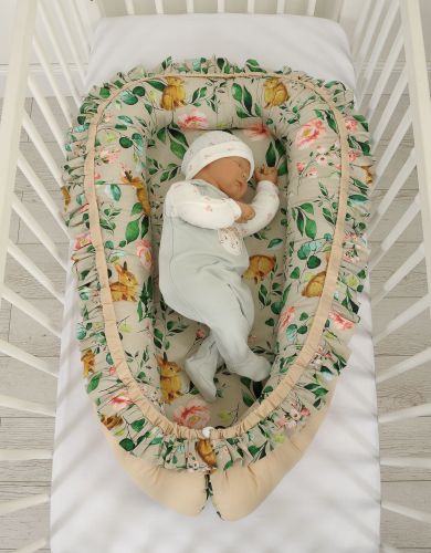 Baby nest Premium Cocoon for infants with a ruffle - Rabbit with flowers