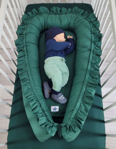 Baby nest Premium Cocoon for infants with a ruffle MY SWEET BABY- bottle green