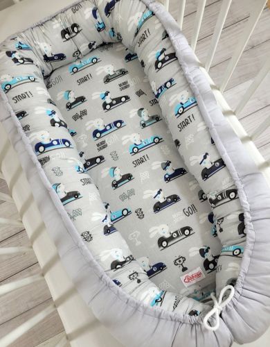 Baby nest double-sided Premium Cocoon for infants BOBONO- gray rabbits