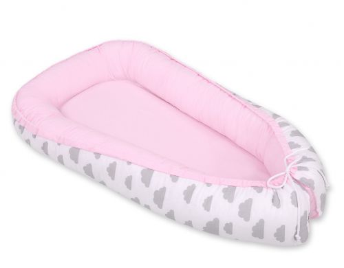 Baby nest double-sided Premium Cocoon for infants BOBONO- clouds gray/pink