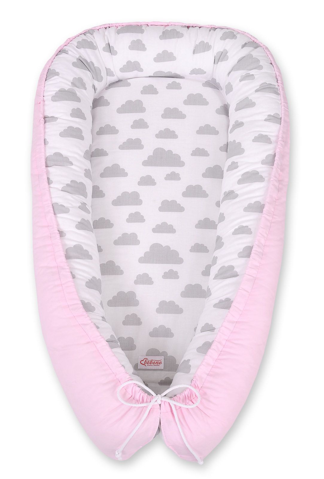 Baby nest double-sided Premium Cocoon for infants BOBONO- clouds gray/pink