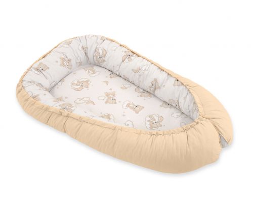 Baby nest double-sided Premium Cocoon for infants BOBONO- rainbow beige bear/ beige