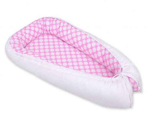 Baby nest double-sided Premium Cocoon for infants BOBONO- white dots/white