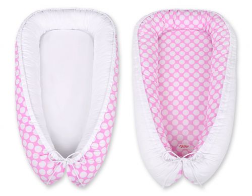 Baby nest double-sided Premium Cocoon for infants BOBONO- white dots/white