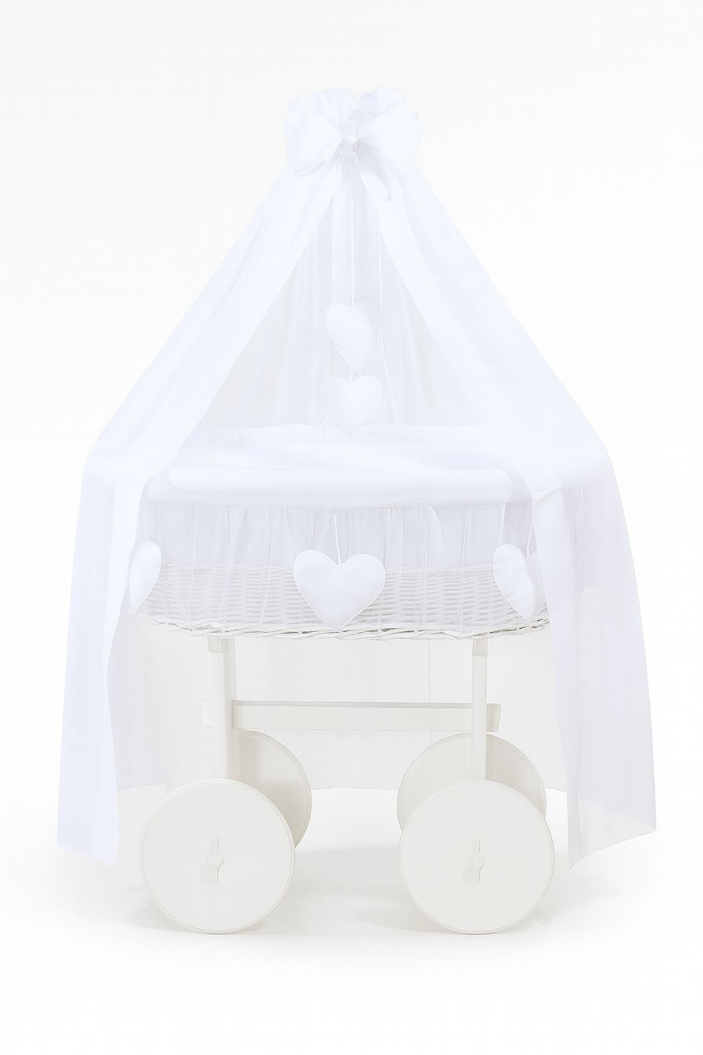 Moses Basket Wicker drape crib Deluxe Amelie - white + white bedding