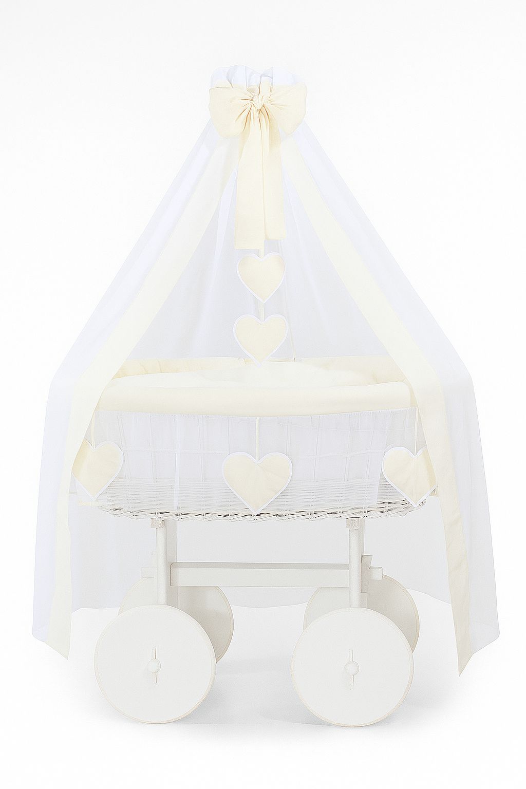 Moses Basket Wicker drape crib Deluxe Amelie - white + cream bedding