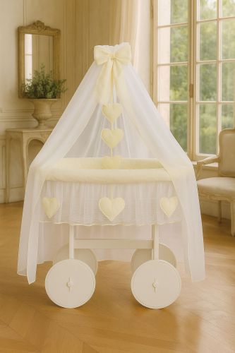 Moses Basket Wicker drape crib Deluxe Amelie - white + cream bedding