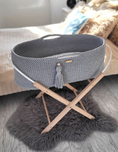 Moses basket BOHO Handmade cotton with mattress - dark gray