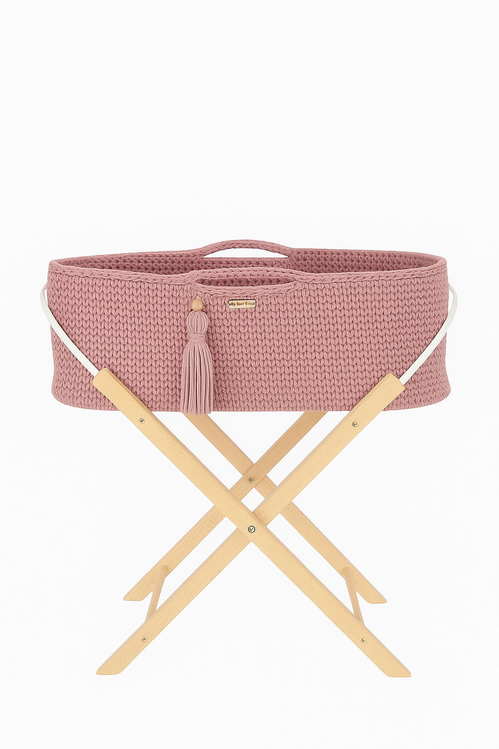 Moses basket BOHO Handmade with stand - pastel pink