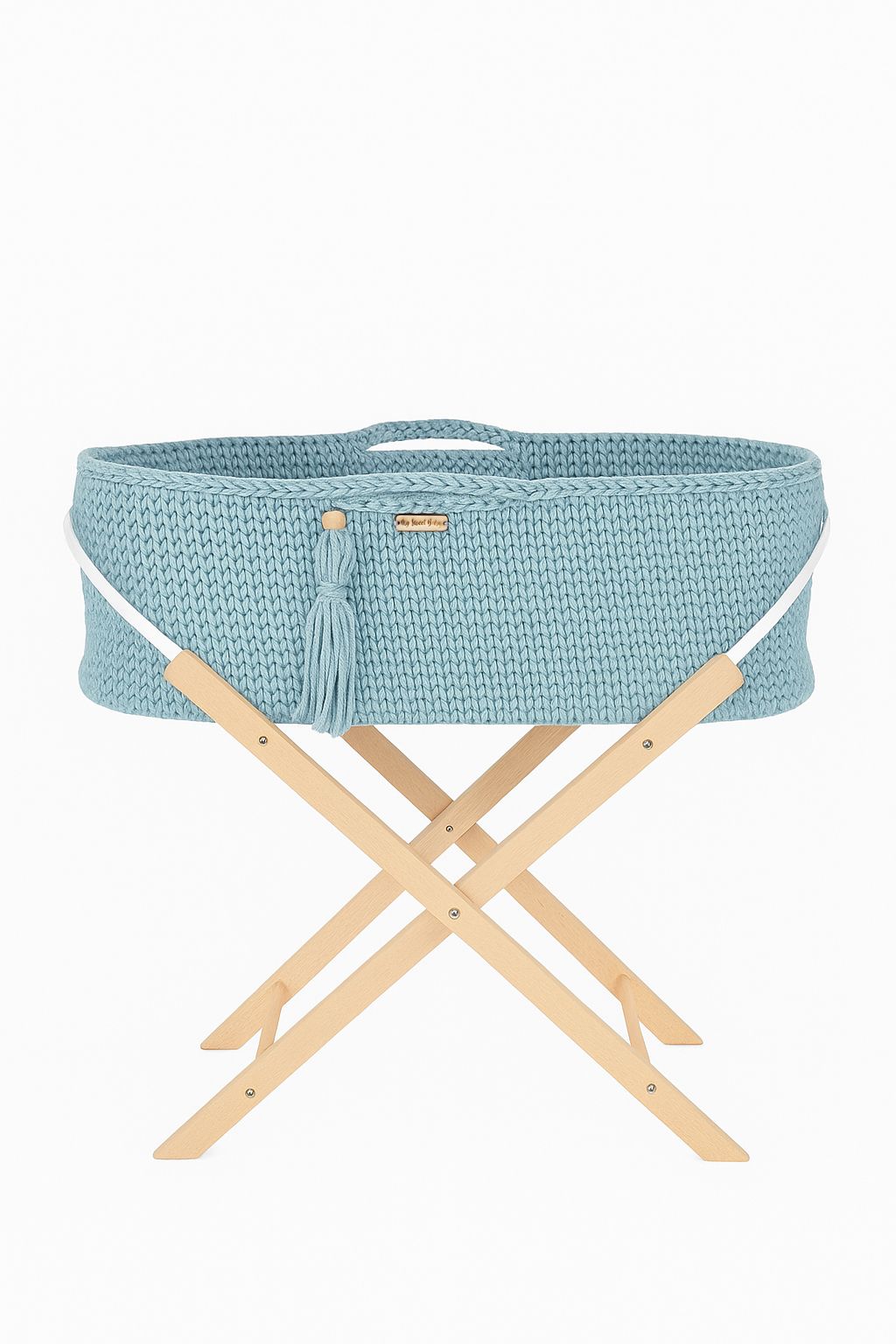 Moses basket BOHO Handmade with stand - misty blue