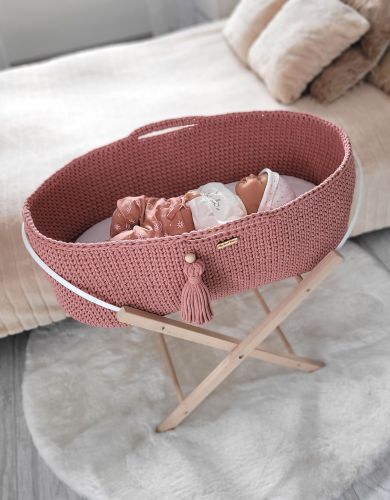Moses basket BOHO Handmade cotton with mattress - blush