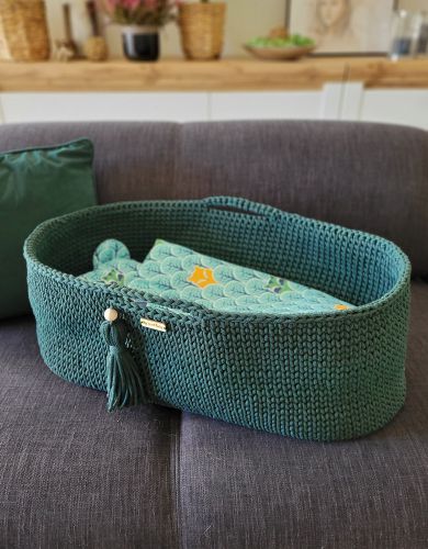 Moses basket BOHO Handmade with stand - bottle green