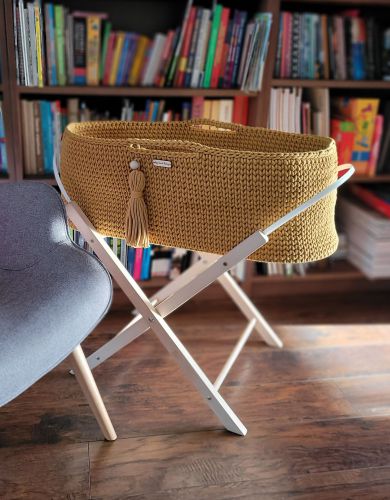 Moses basket BOHO Handmade with stand - honey yellow
