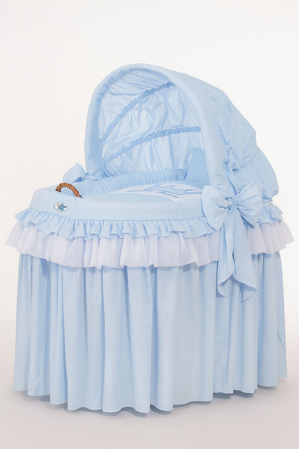 Moses Basket/Wicker hood crib- Little Prince blue