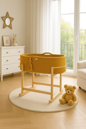 Moses basket BOHO Handmade with cradle - honey yellow