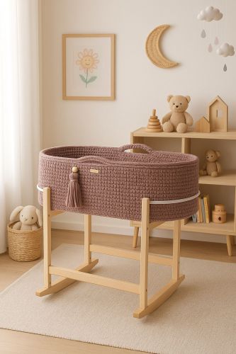 Moses basket BOHO Handmade with cradle - mauve