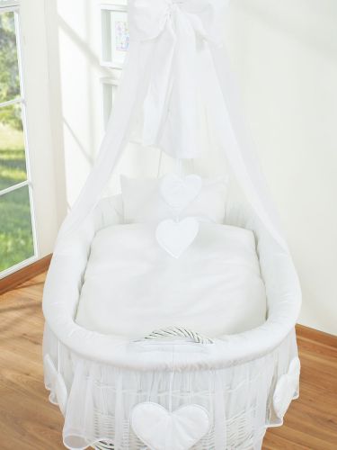 Moses Basket Wicker drape crib Amelie - white + white bedding