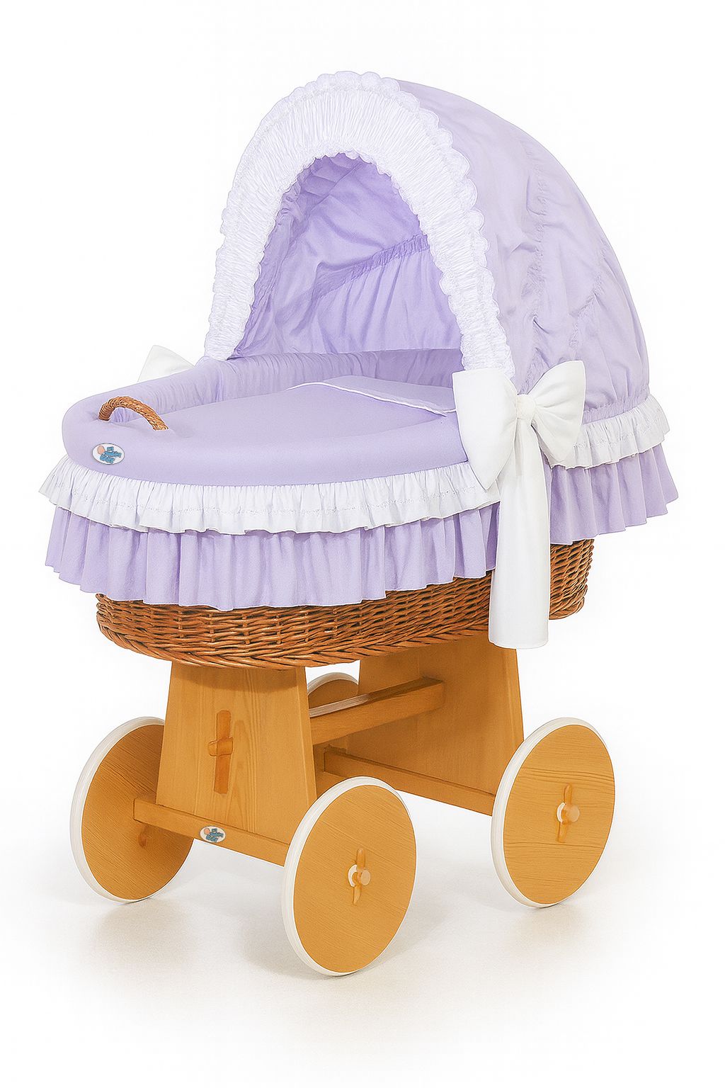 Moses Basket Wicker hood crib Bellamy - natural + lila bedding