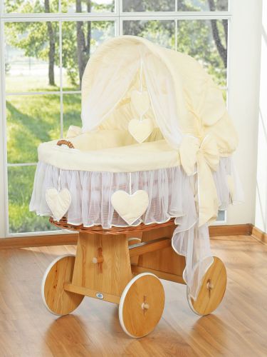 Moses Basket Wicker hood crib Amelie - natural + cream bedding