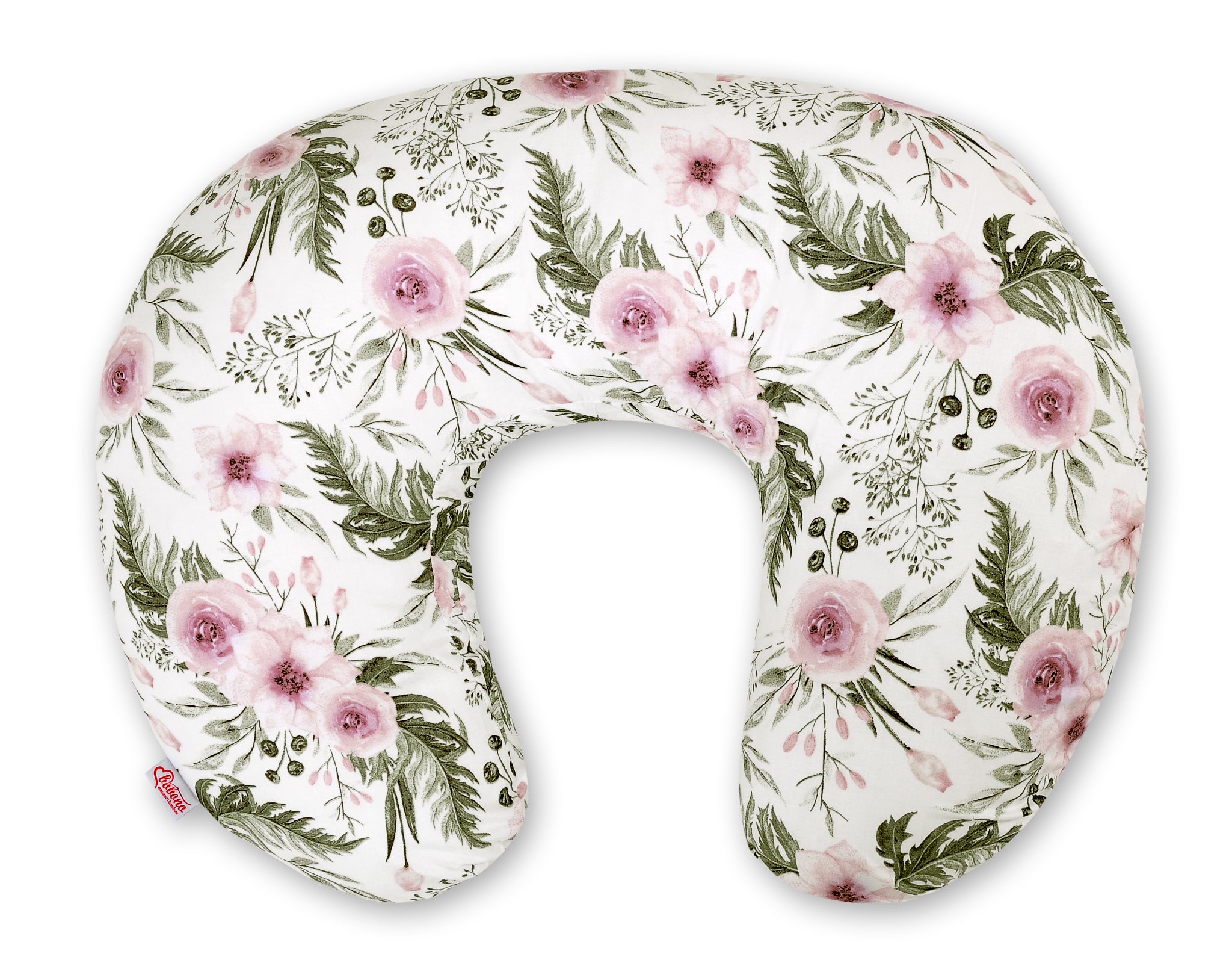 Breastfeeding Pillow Nursing Croissant Pillow, removable, Hands-Free Feeding - peony flower pink