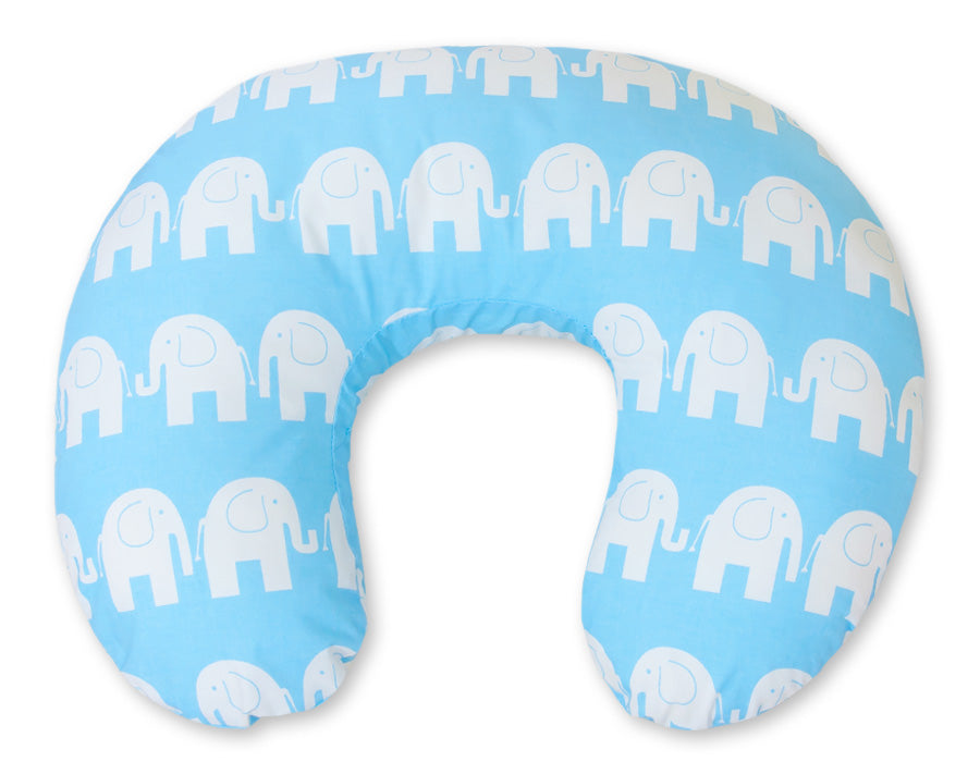 Breastfeeding Pillow Nursing Croissant Pillow, removable, Hands-Free Feeding - Elephants blue