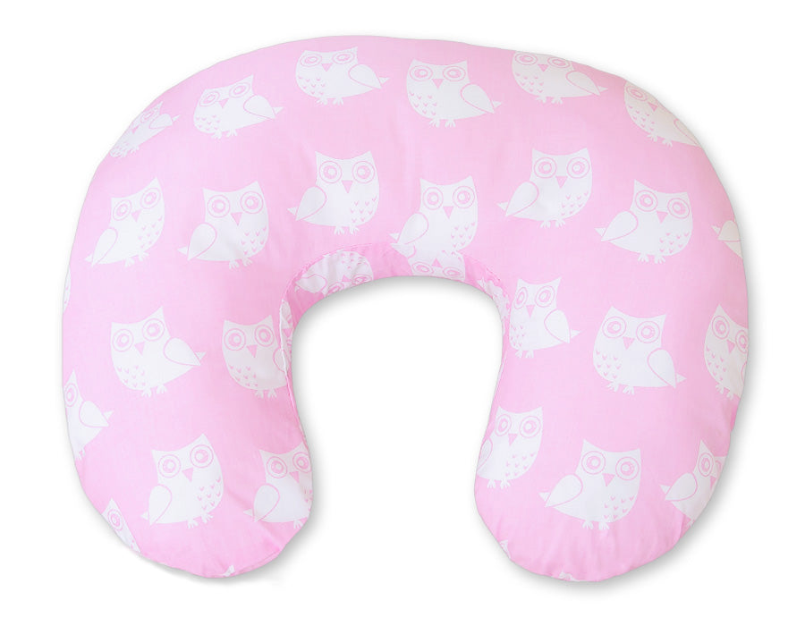 Breastfeeding Pillow Nursing Croissant Pillow, removable, Hands-Free Feeding - Owls pink