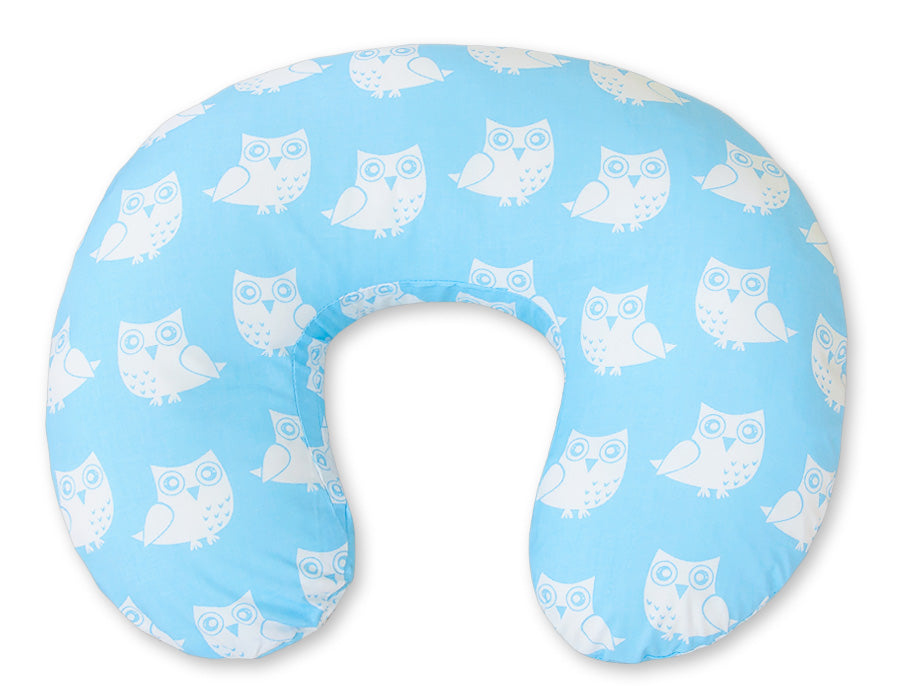Breastfeeding Pillow Nursing Croissant Pillow, removable, Hands-Free Feeding - Owls blue