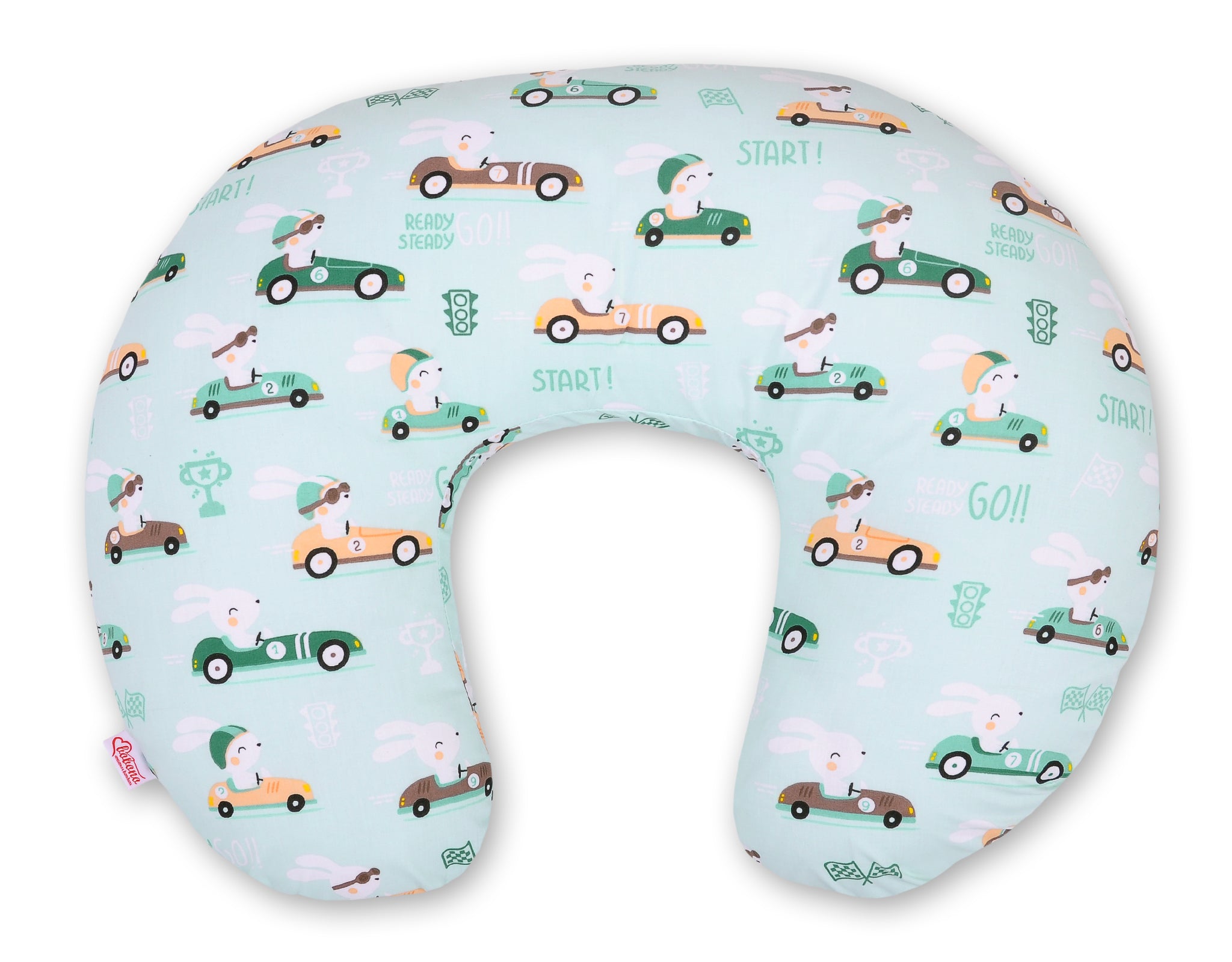 Breastfeeding Pillow Nursing Croissant Pillow, removable, Hands-Free Feeding- mint rabbits