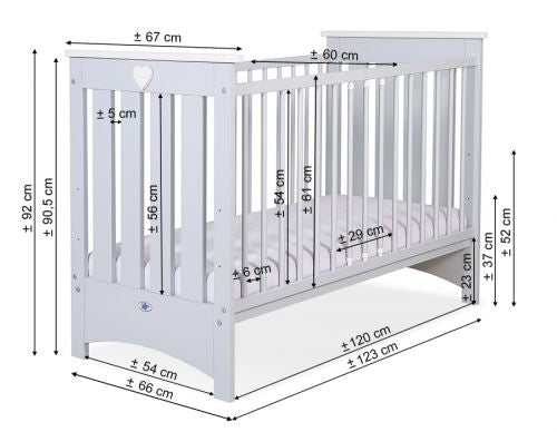 Wooden baby cot 120x60cm Lorenzo III white, with teething rail