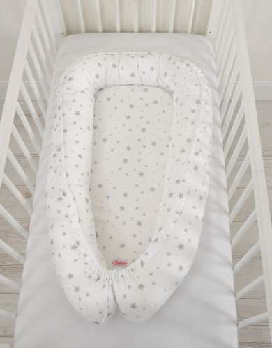 Baby nest double-sided Premium Cocoon for infants BOBONO- mini gray stars