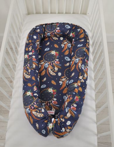 Baby nest double-sided Premium Cocoon for infants BOBONO- dream catchers dark blue