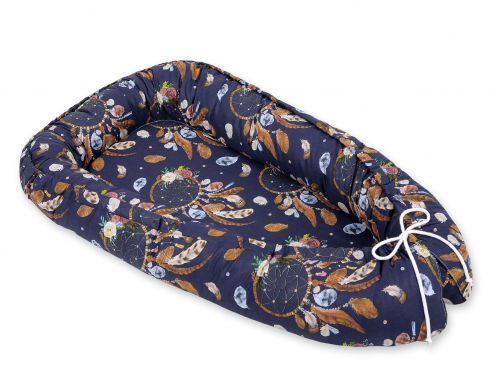 Baby nest double-sided Premium Cocoon for infants BOBONO- dream catchers dark blue