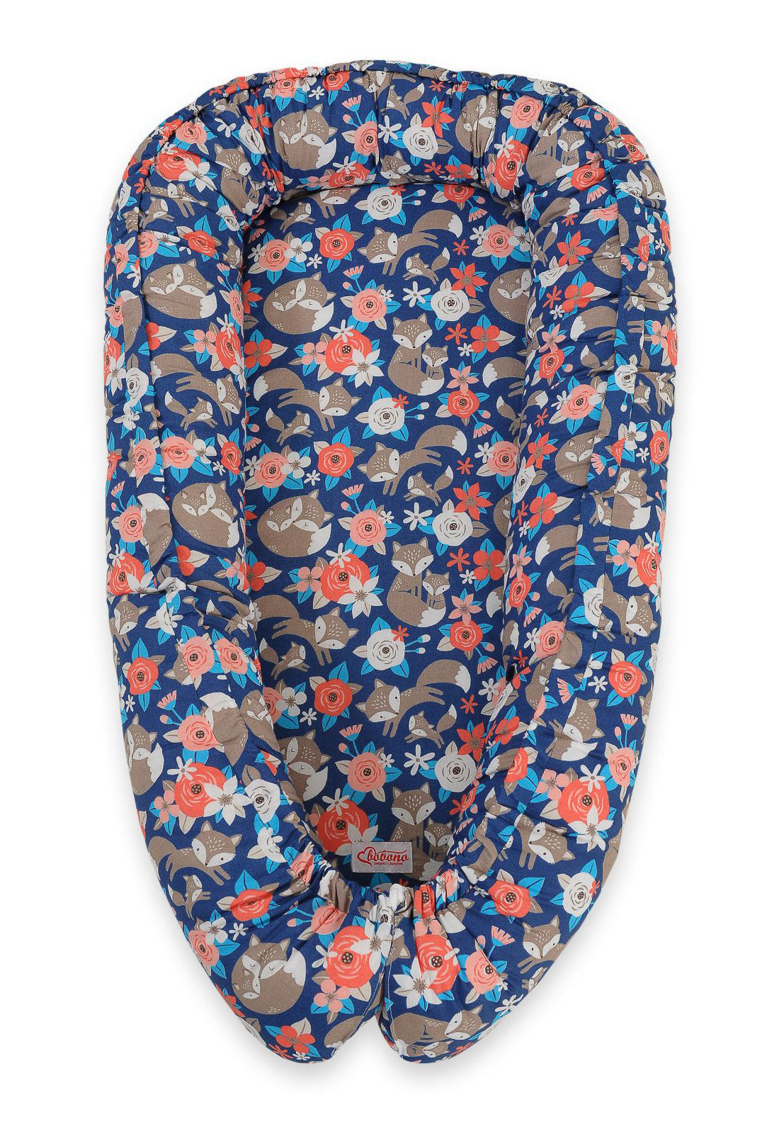 Baby nest double-sided Premium Cocoon for infants BOBONO- fox family on blue