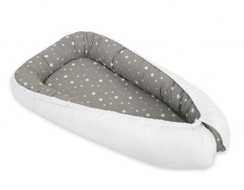 Baby nest double-sided Premium Cocoon for infants BOBONO- mini stars white/ white
