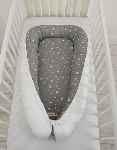 Baby nest double-sided Premium Cocoon for infants BOBONO- mini stars white/ white