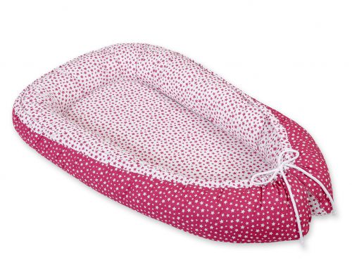 Baby nest double-sided Premium Cocoon for infants BOBONO- wine red stars