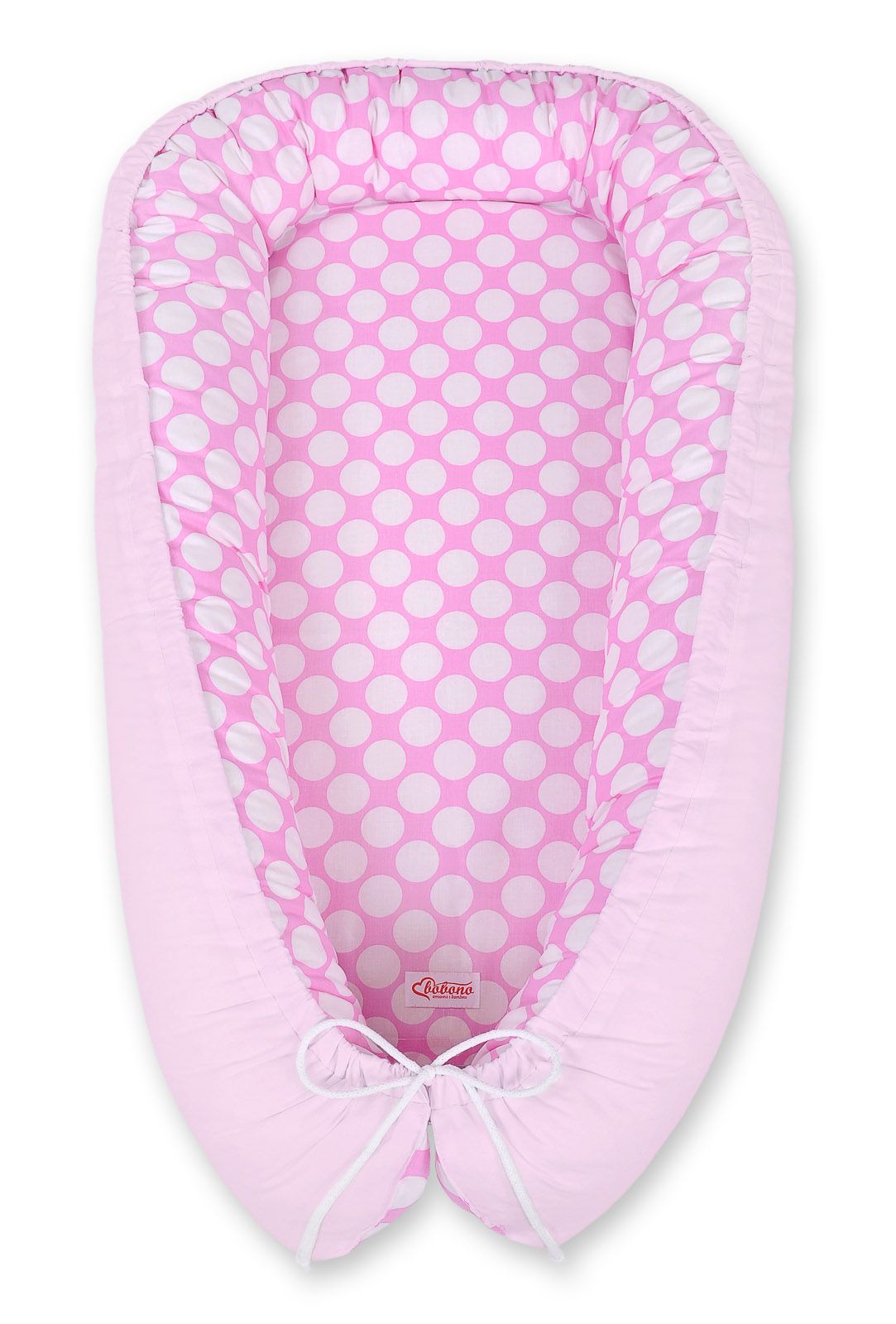Baby nest double-sided Premium Cocoon for infants BOBONO- pink with white dots/pink