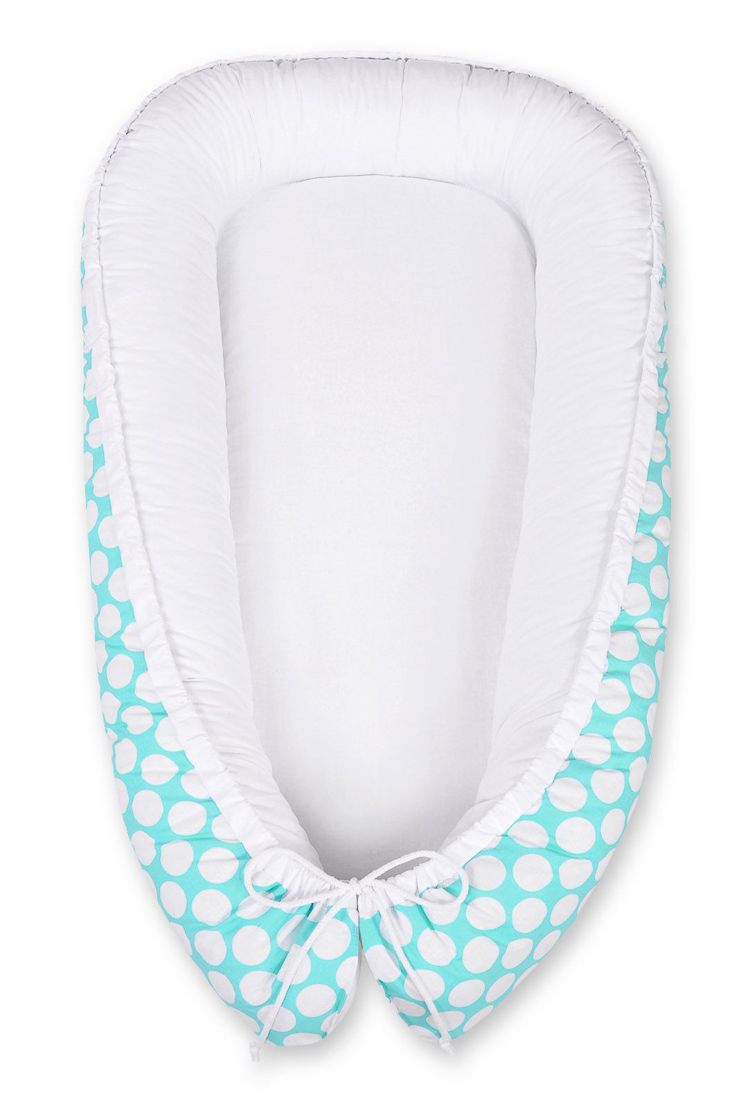 Baby nest double-sided Premium Cocoon for infants BOBONO- turquoise with dots/white