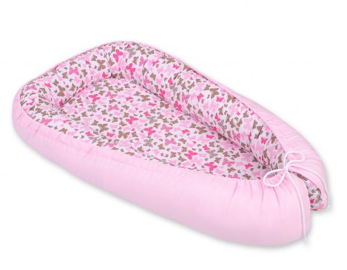 Baby nest double-sided Premium Cocoon for infants BOBONO- pink butterflies/pink