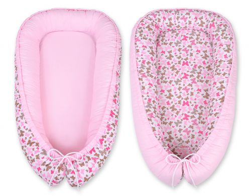 Baby nest double-sided Premium Cocoon for infants BOBONO- pink butterflies/pink
