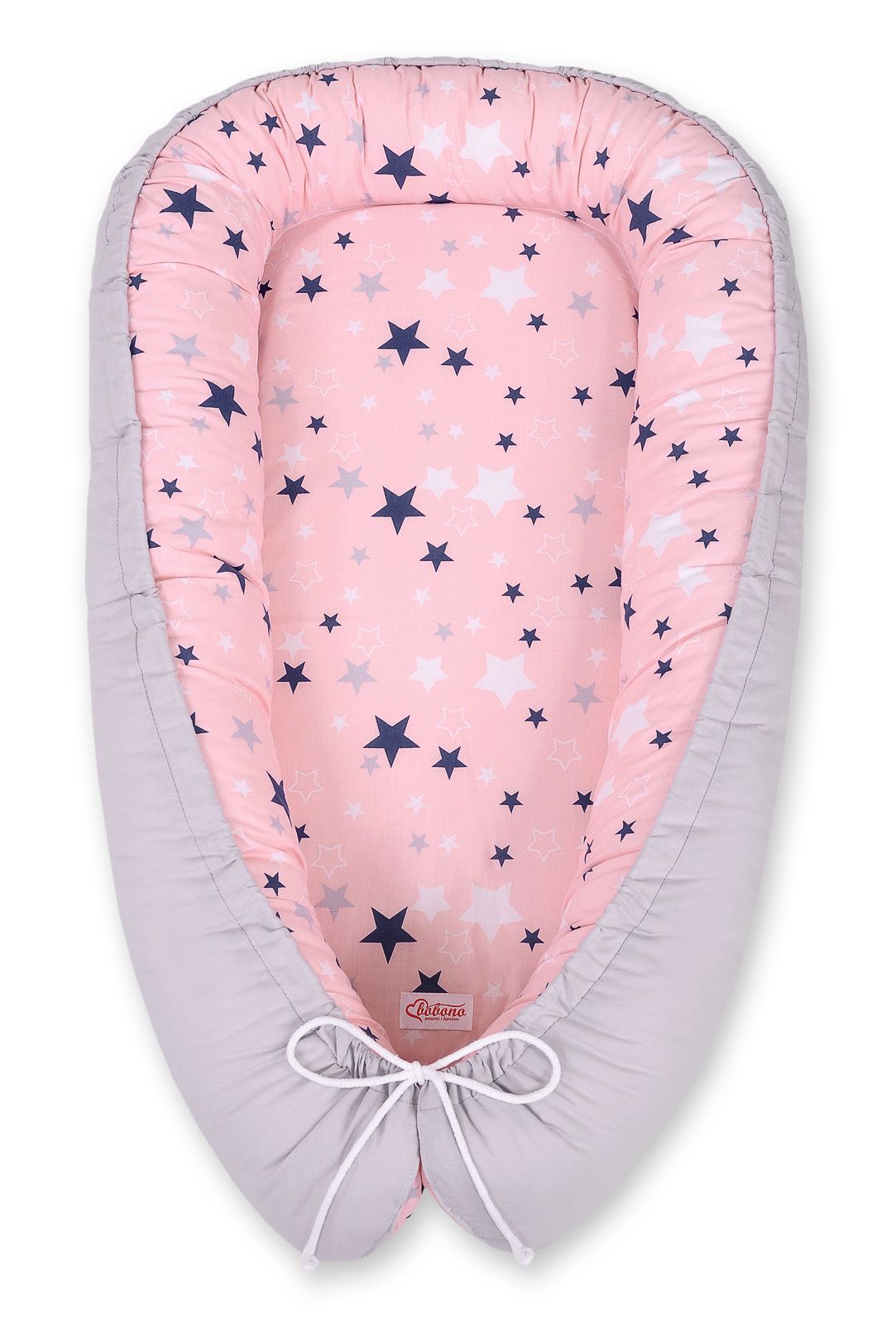 Baby nest double-sided Premium Cocoon for infants BOBONO- pink-navy blue stars