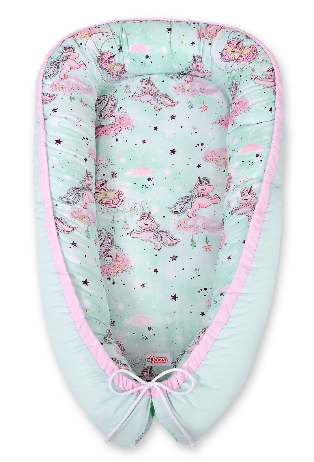 Baby nest double-sided Premium Cocoon for infants BOBONO- unicorn mint/mint