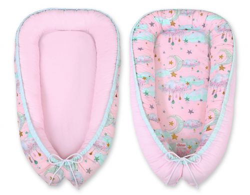 Baby nest double-sided Premium Cocoon for infants BOBONO- moons pink