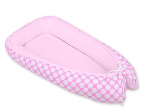 Baby nest double-sided Premium Cocoon for infants BOBONO- pink with white dots/pink