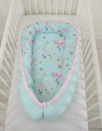 Baby nest double-sided Premium Cocoon for infants BOBONO- moons mint