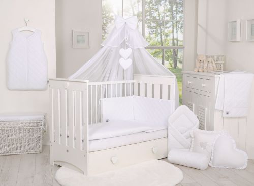 Wooden baby cot 120x60cm Lorenzo III white, with teething rail